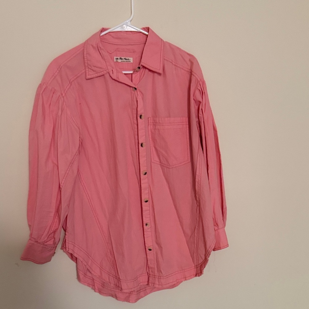 Free People Coral-Pink Relaxed Button Down Shirt